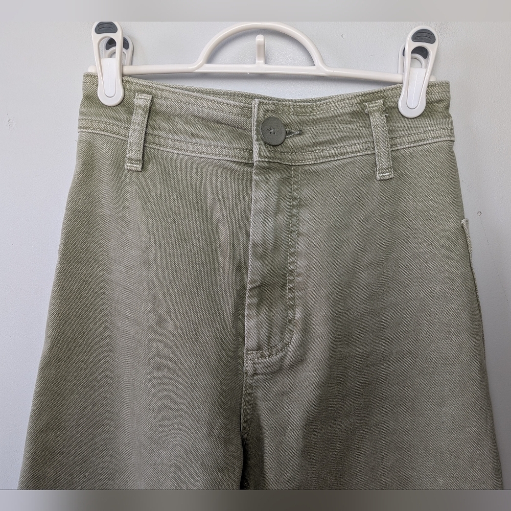 ZARA The Marine Straight Green Kaki Washed Flare Women Pants High Rose Size 0 - Picture 3 of 13